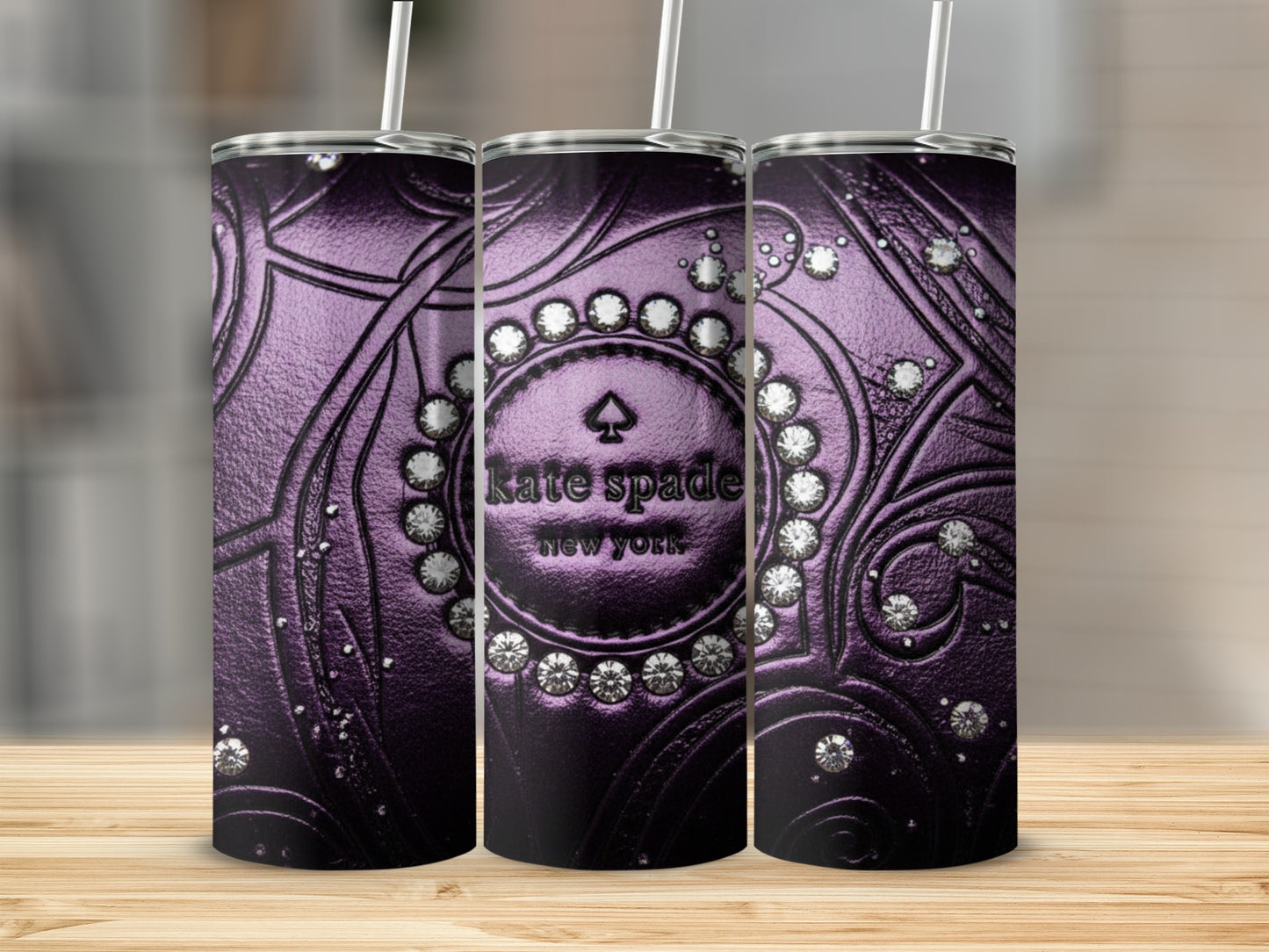Inspired By Fabulous Kate Spade New York Embellished Purple Pattern Tumblers