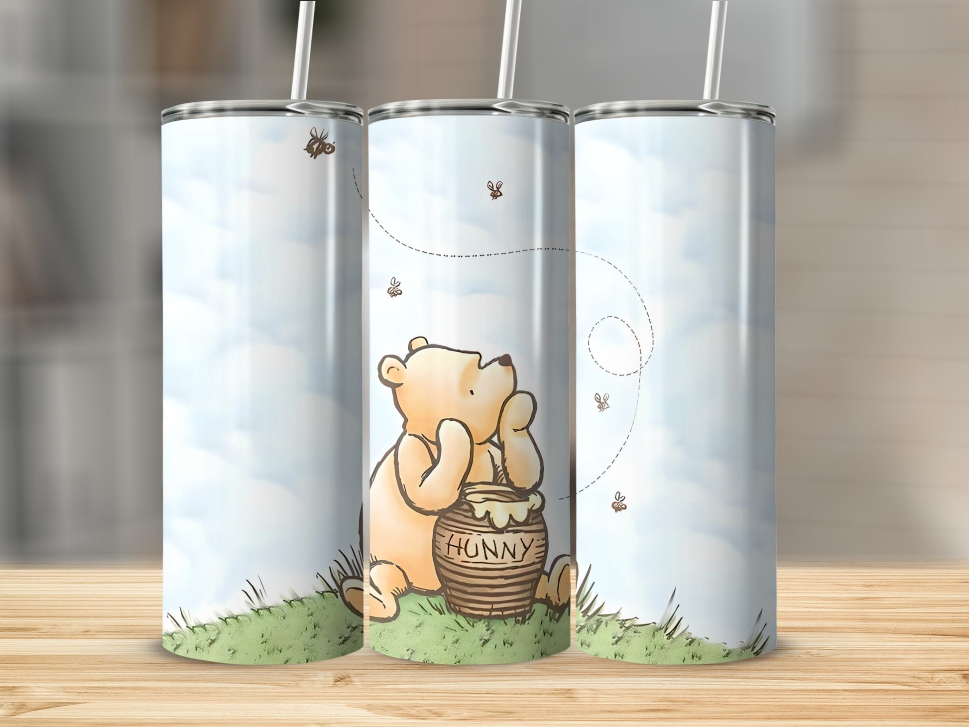 Adorable Bear with Hunny Jar and Bees Tumbler
