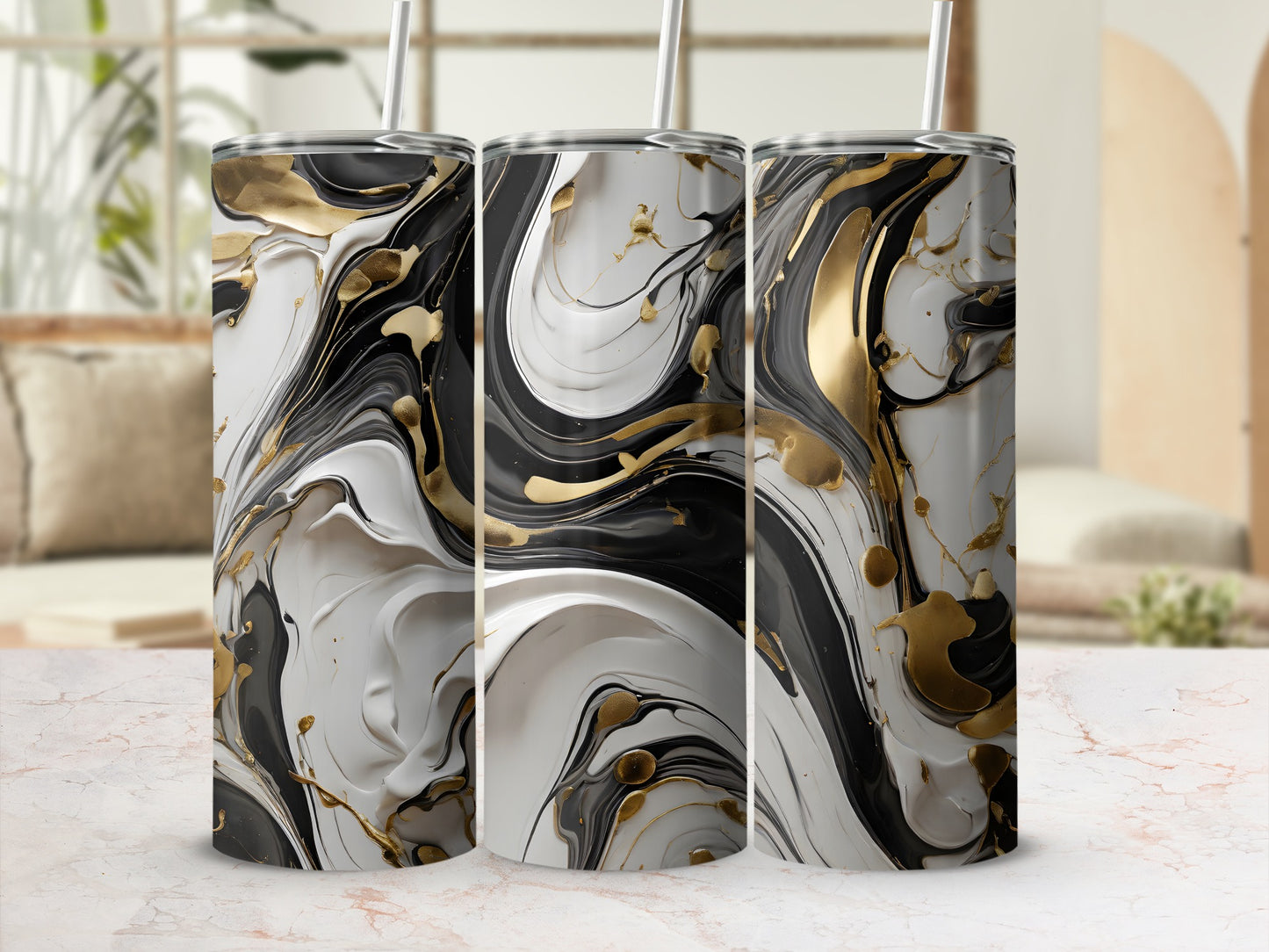 Black White Gold Abstract Swirl Artistic Fluid Pattern product type