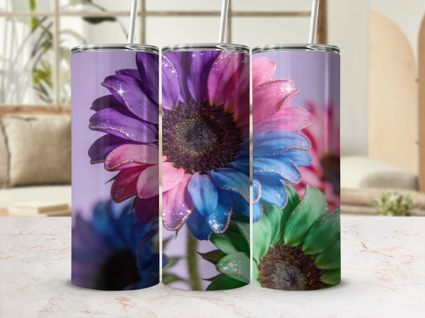 Colorful Sparkling Flower Design Tumbler Product