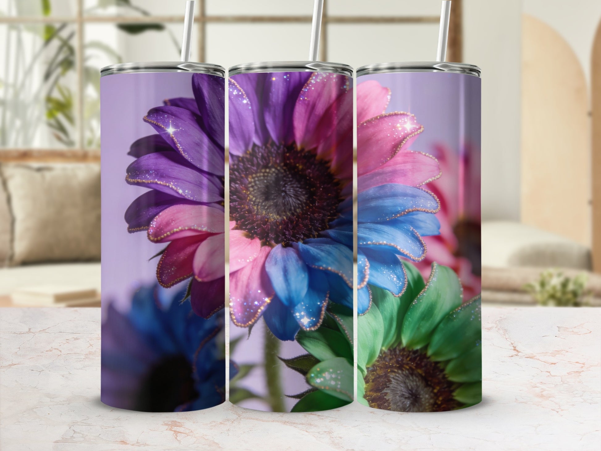 Colorful Sparkling Flower Design Tumbler Product