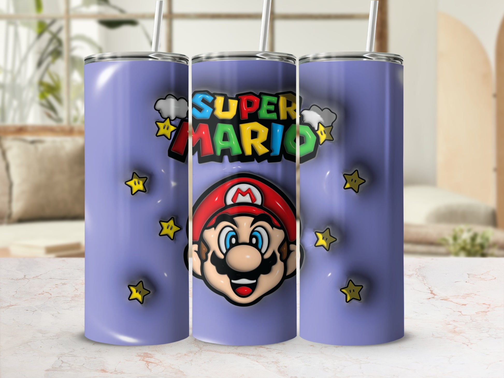 Super Mario Themed Tumbler with Straw Stainless Steel Cup