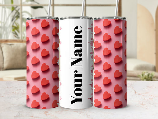Personalized Red Heart Pattern Tumbler with Name Design