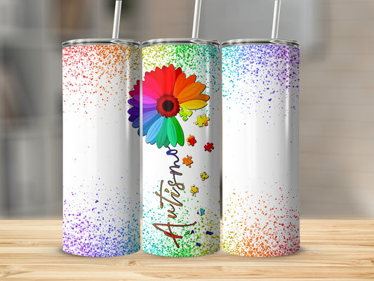 Colorful Autism Awareness Tumbler with Floral Design
