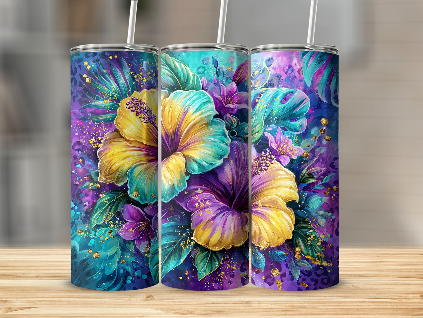 Vibrant Floral Art Wrap Tumbler Stunning Drinkware