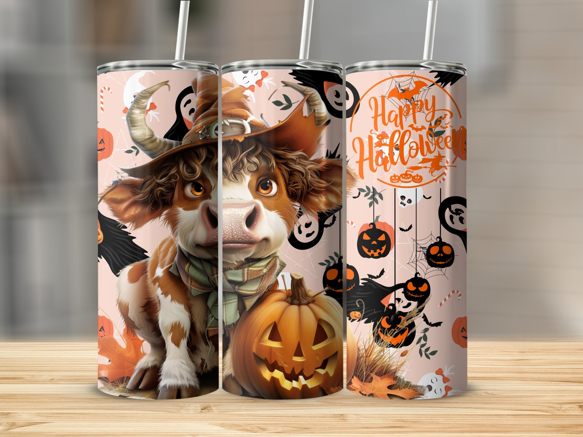 Cute Cow Halloween Pumpkin Pattern Tumbler for Fall