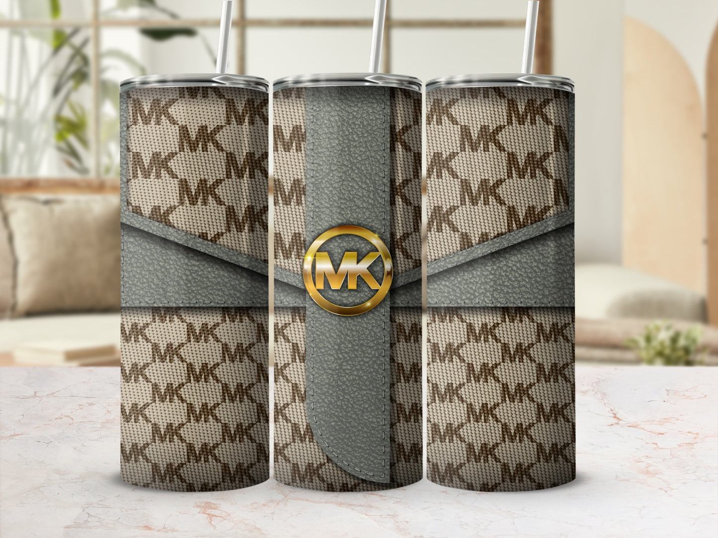 Stylish MK Pattern Designer Tumbler with Lid