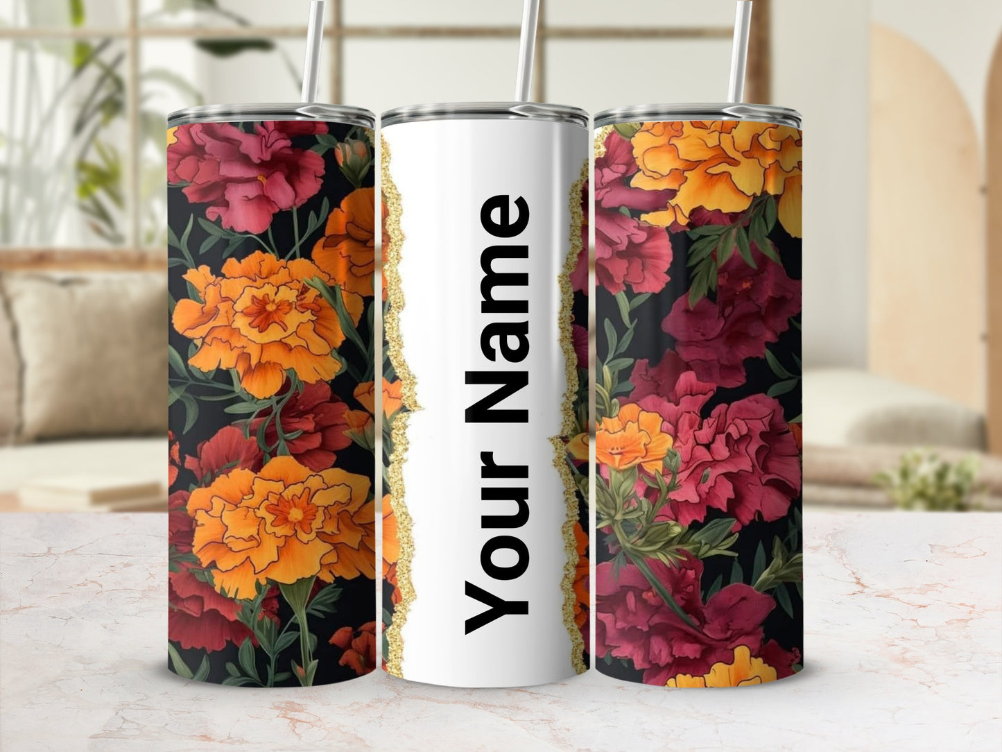 Personalized Floral Design Tumbler Custom Name