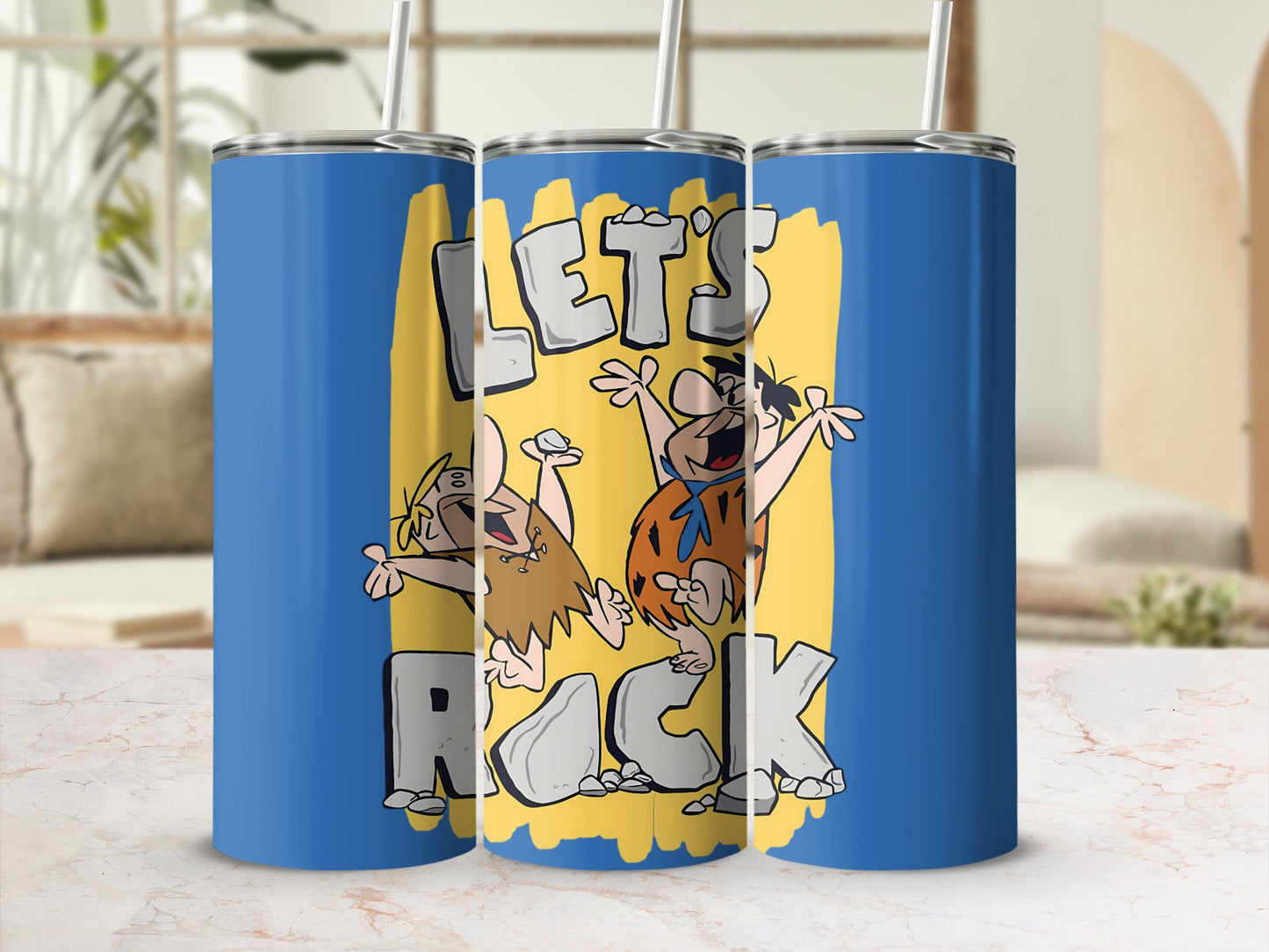 Let's Rock Cartoon Design Tumbler with Straw