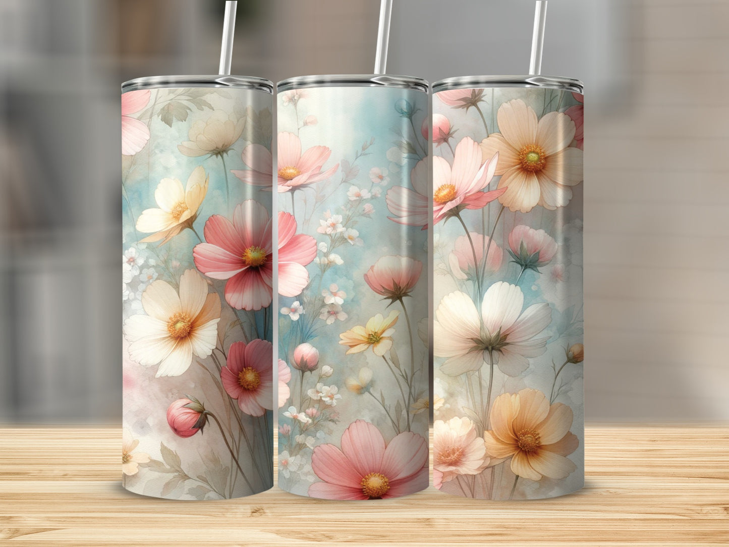 Delicate Watercolor Floral Cosmos Design Tumbler product type