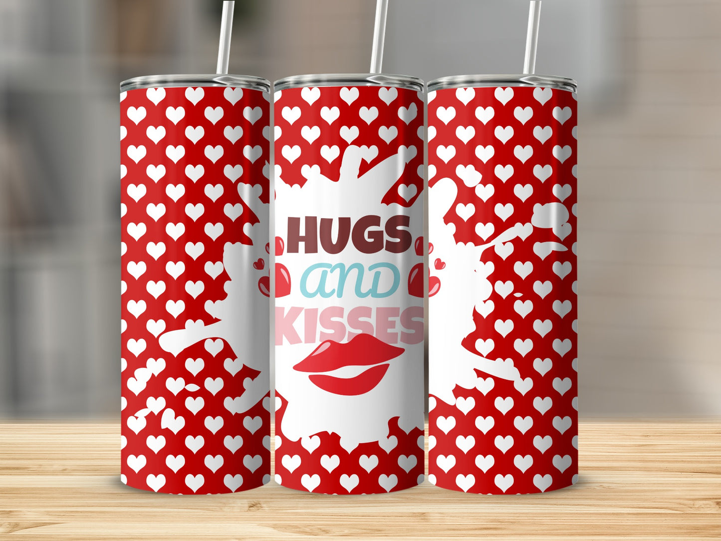 Hugs and Kisses Pattern with Hearts Tumbler Product