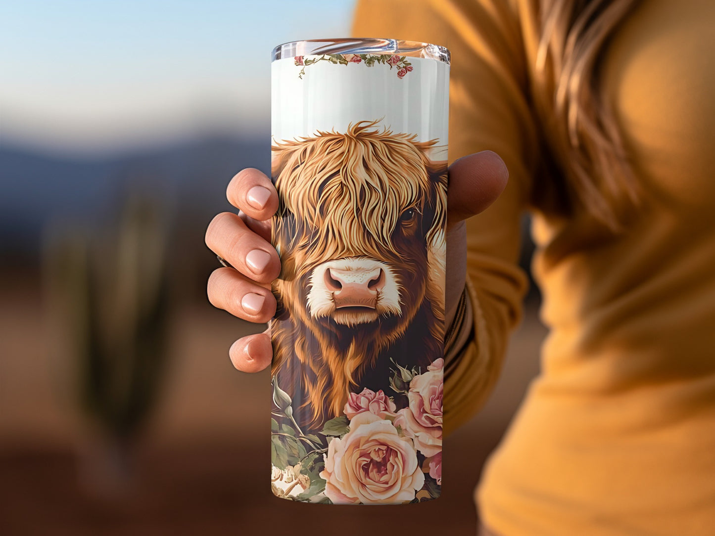 Highland Cow with Floral Design Tumbler