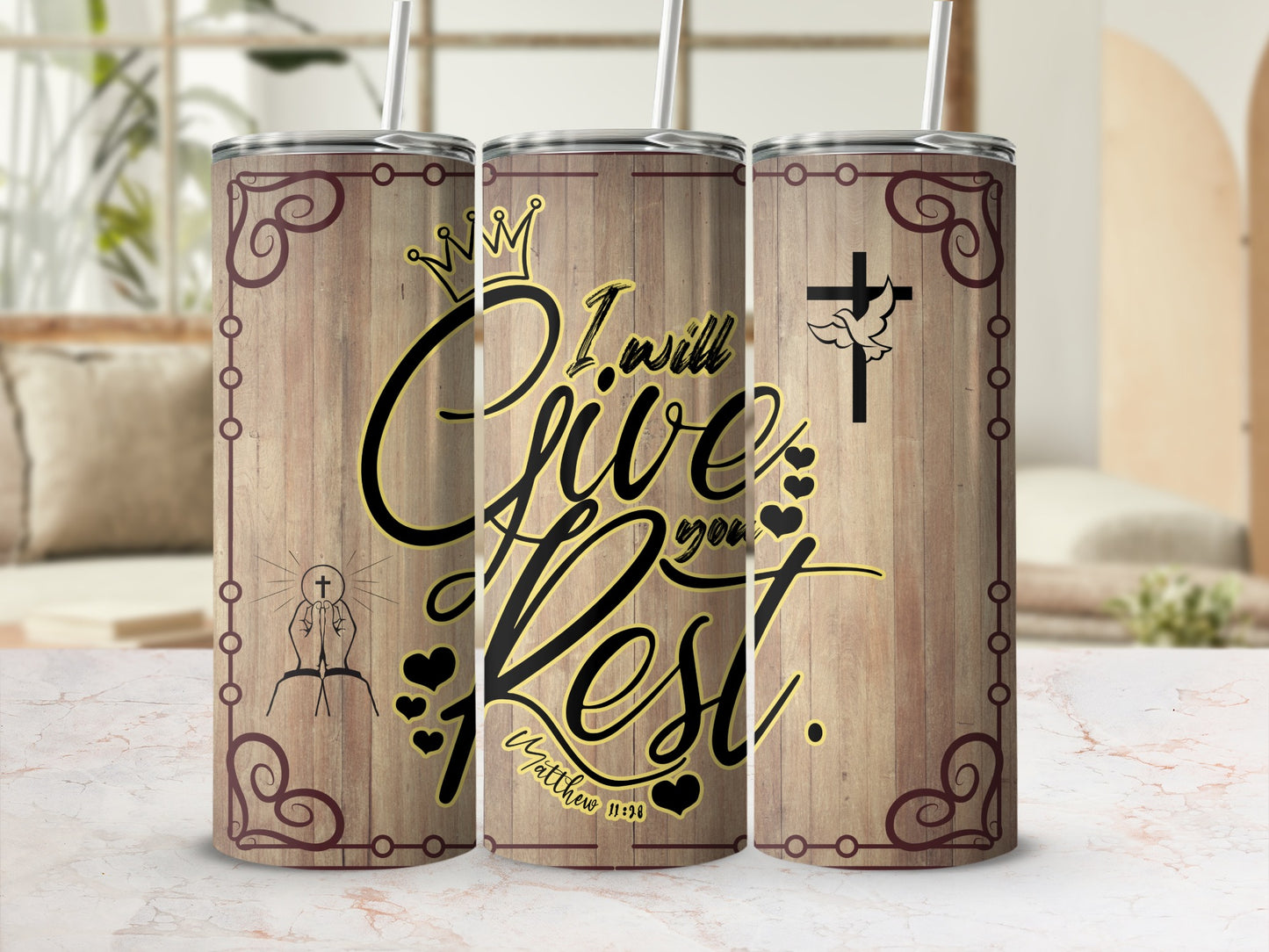 Inspirational Bible Quote Tumbler with Cross Design