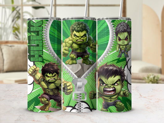 Hulk Cartoon Characters Green Tumbler with Straw