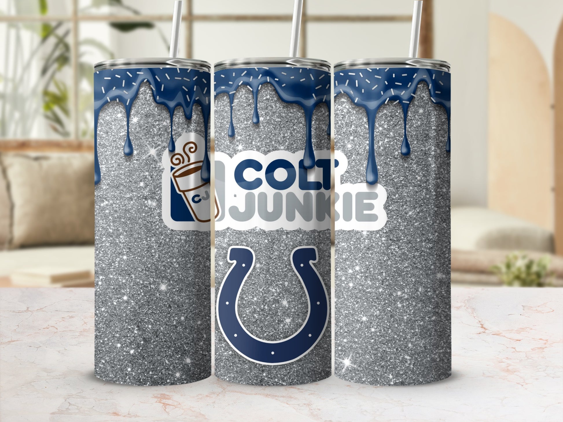Colt Junkie Glitter Drip Design Tumbler 20oz