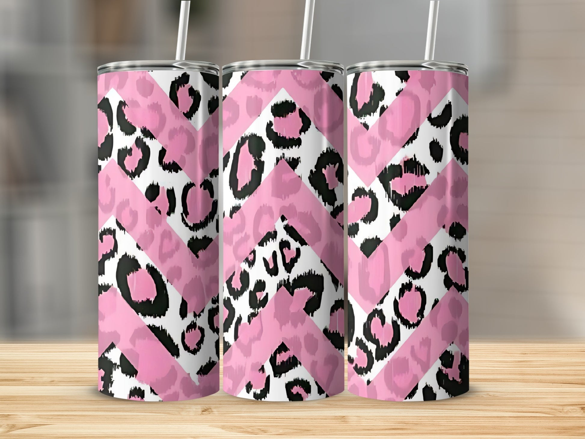 Pink and Black Leopard Print Chevron Pattern Tumbler