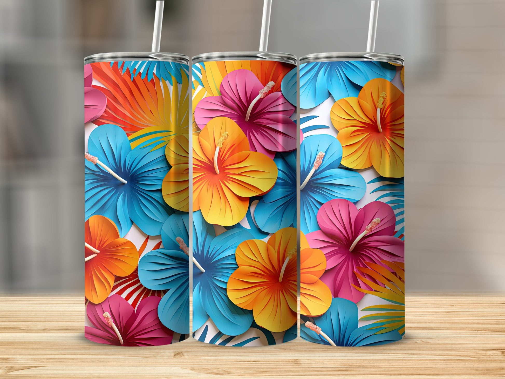 Vibrant Tropical Hibiscus Floral Design Tumbler