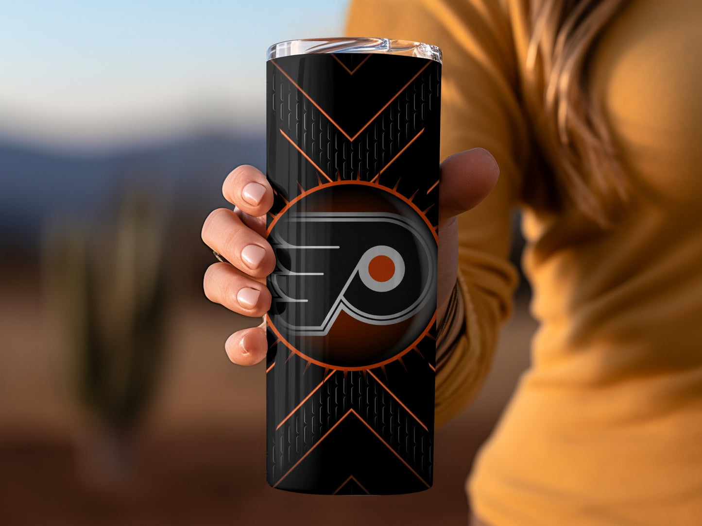 Philadelphia Flyers Team Hockey Logo on Black Tumblers