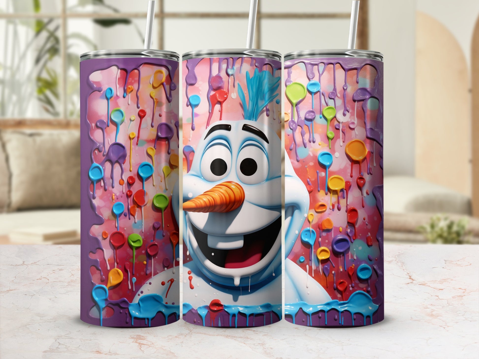 Colorful Cartoon Snowman Pattern Tumbler Cup