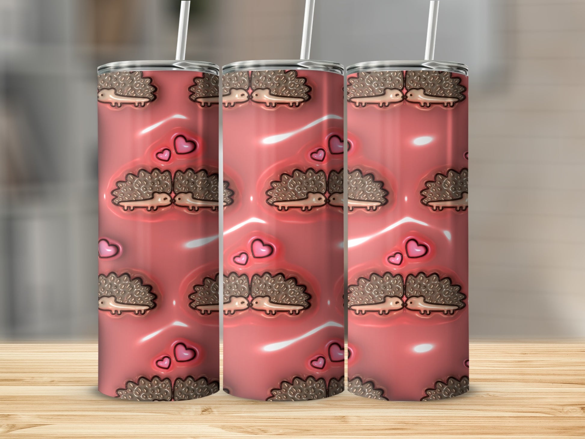 Cute Hedgehog and Heart Patterned Tumbler Product