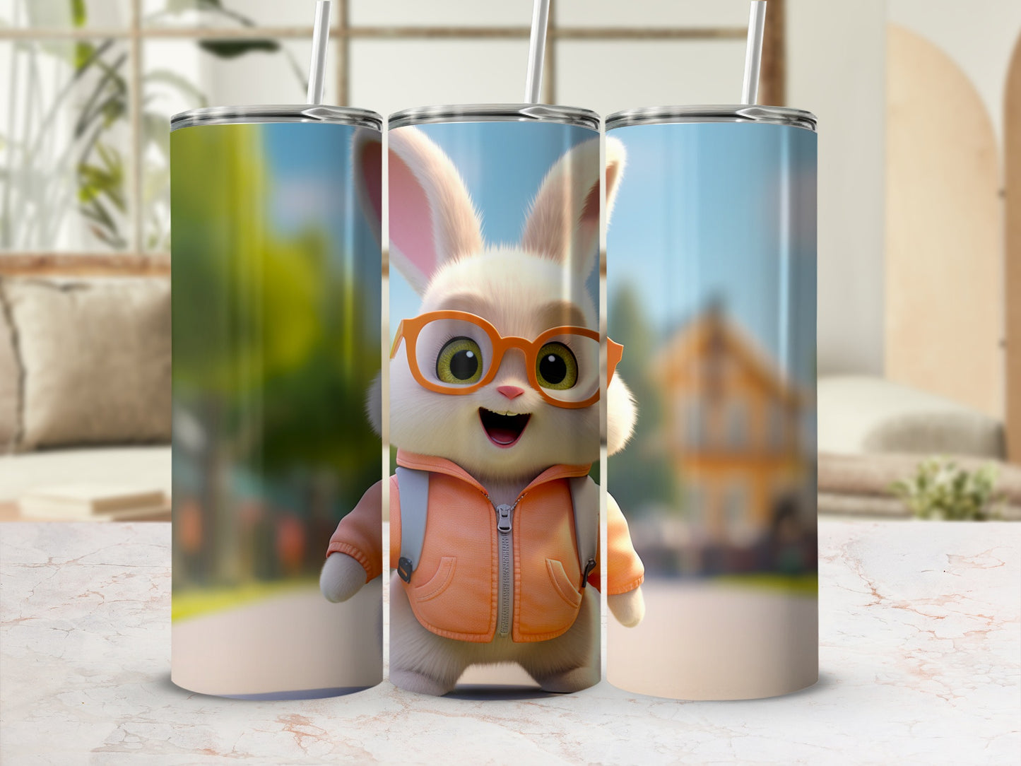 Cute Bunny Wearing Glasses Insulated Tumbler Cup
