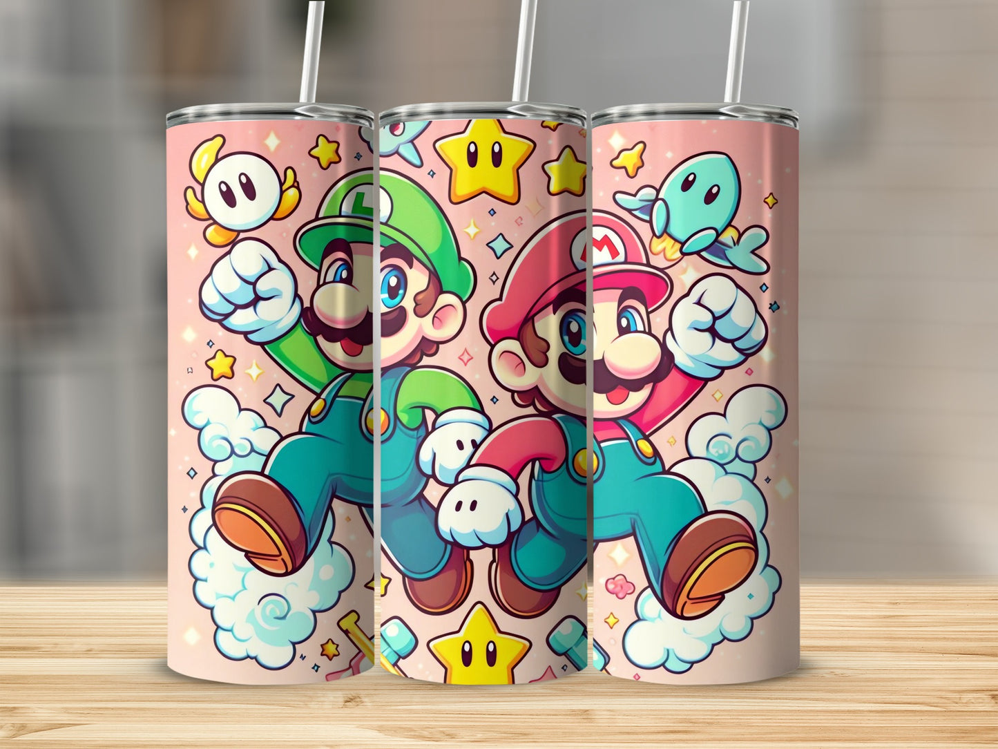 Cute Mario and Luigi Themed Tumbler with Straw Cup