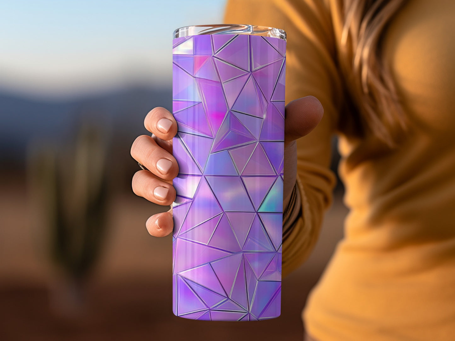 Abstract Purple And Blue Geometric Design On Tumblers