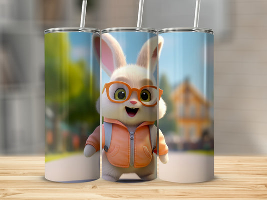 Cute Cartoon Rabbit in Glasses Tumbler Cup