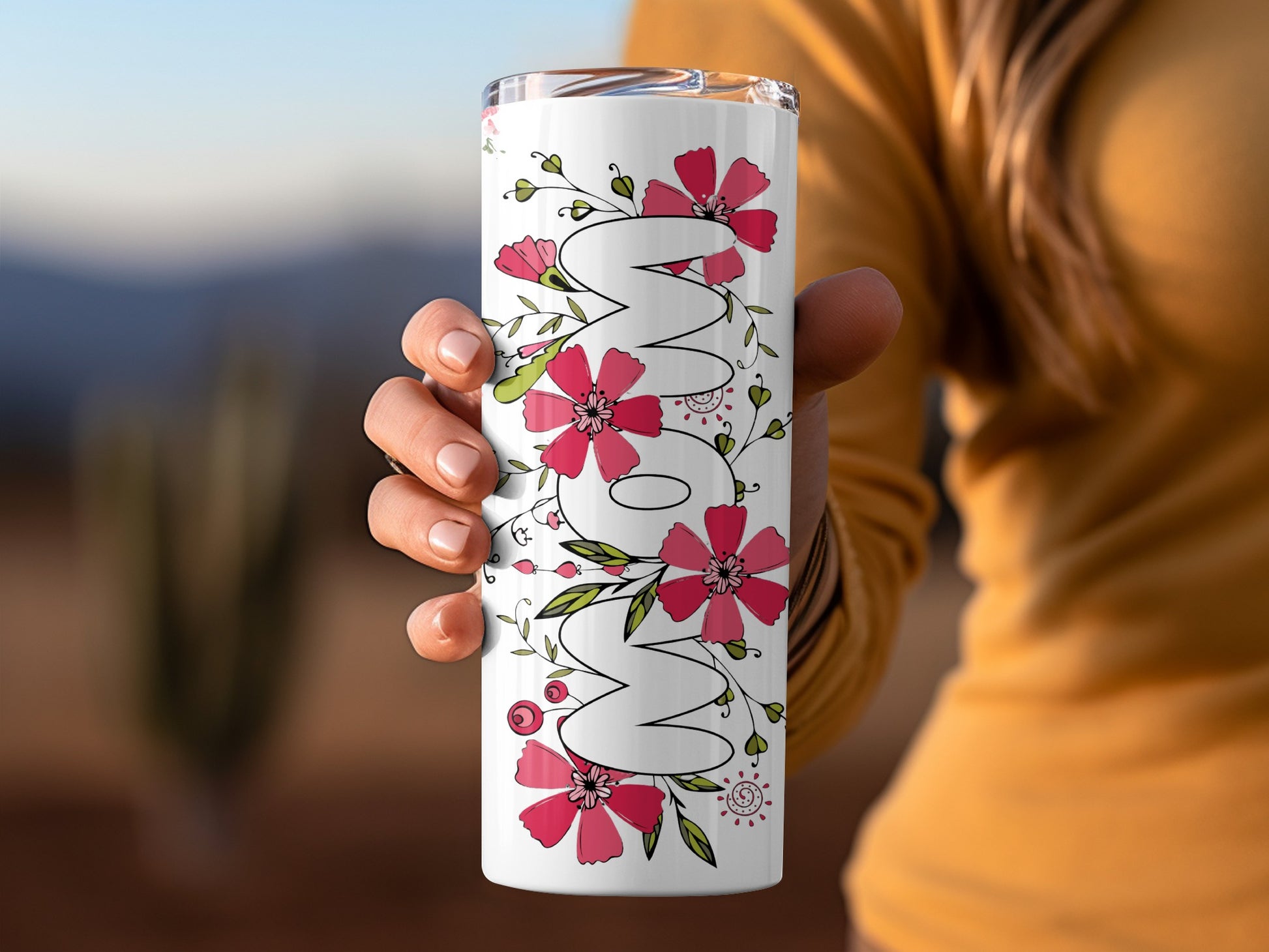 Floral and Lettering Design Mom Tumbler Beverage Holder