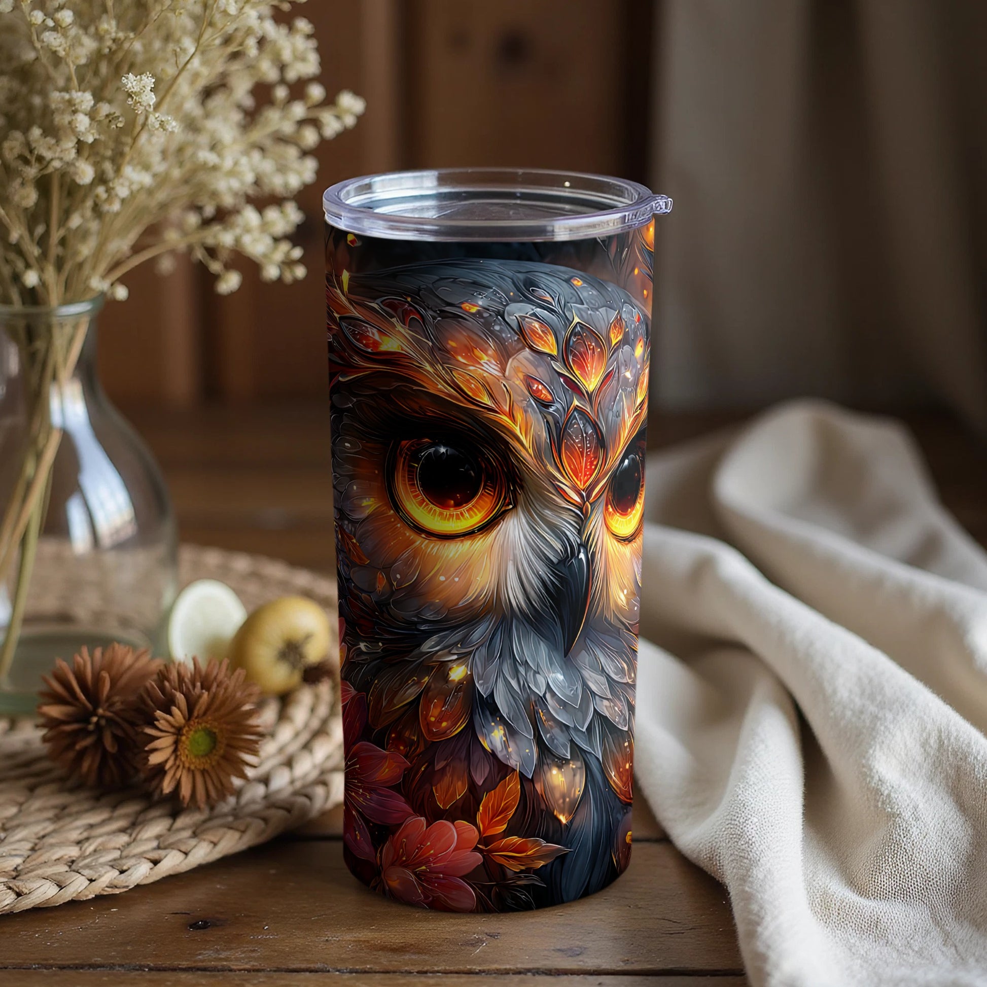 Vibrant Detailed Owl Art Insulated Tumbler Product