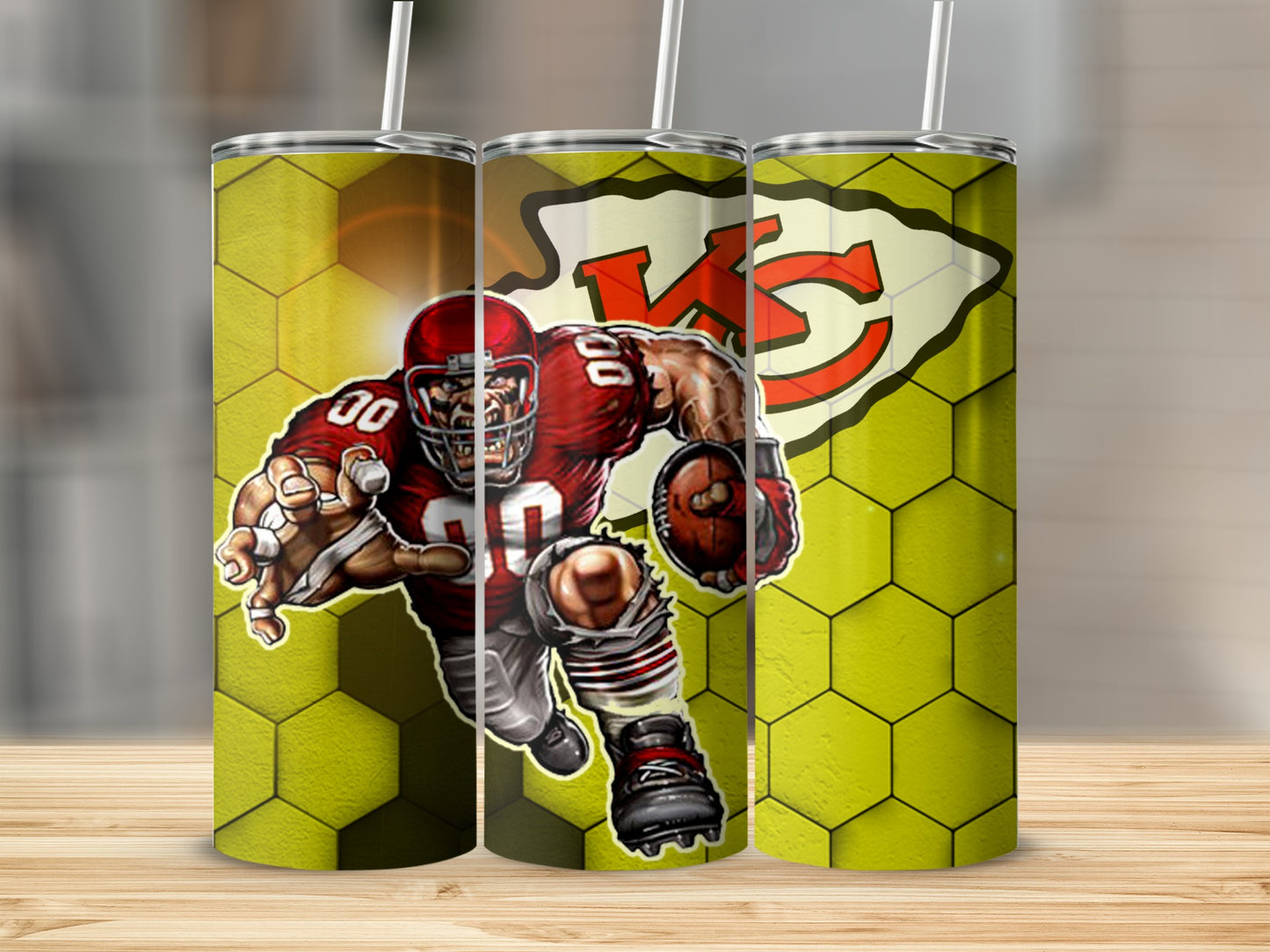 Football Player and KC Logo on Green Hexagon Tumbler
