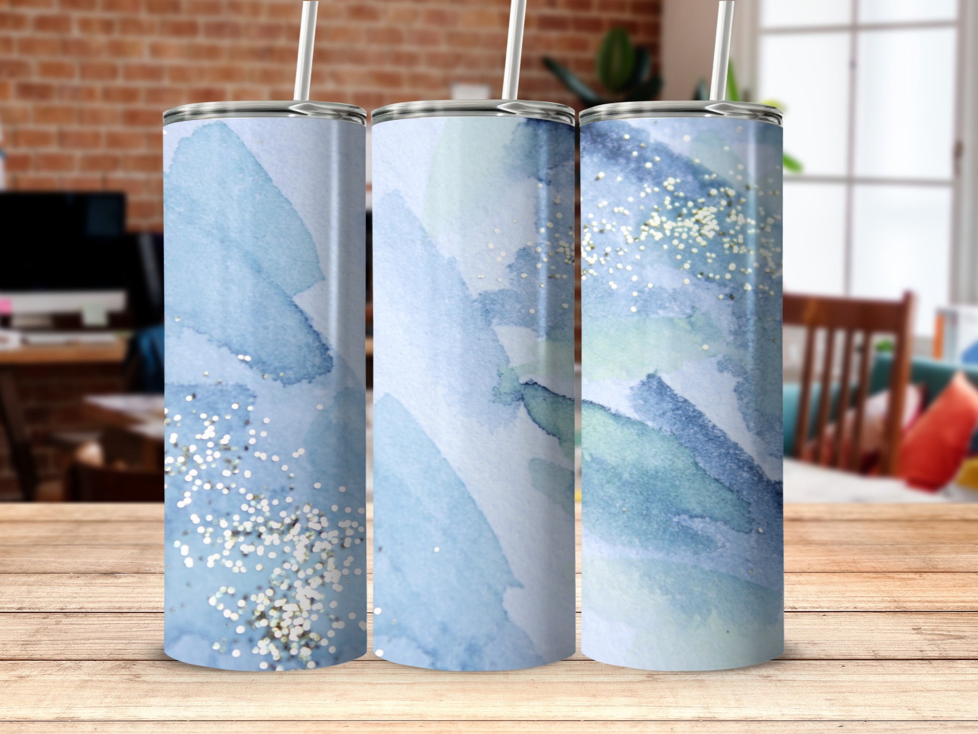 Artistic Blue Abstract Watercolor Tall Drinkware