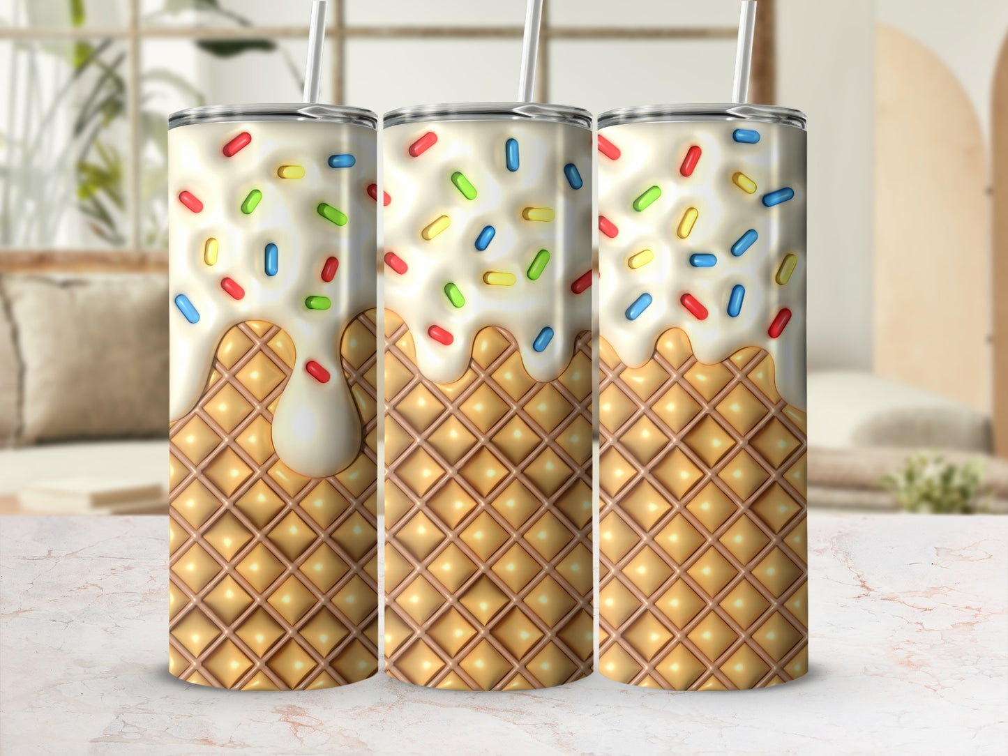 Colorful Sprinkles Ice Cream Waffle Design Tumbler
