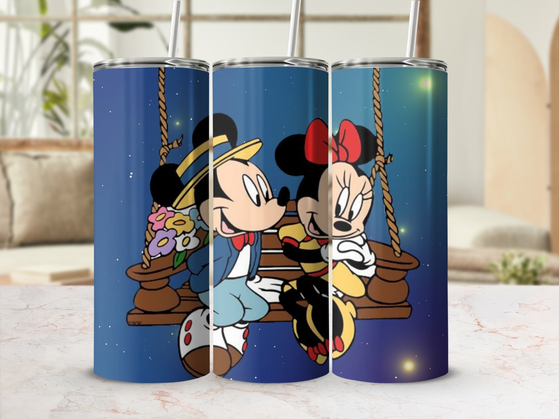 Cute Mickey and Minnie Swing Design Tumbler
