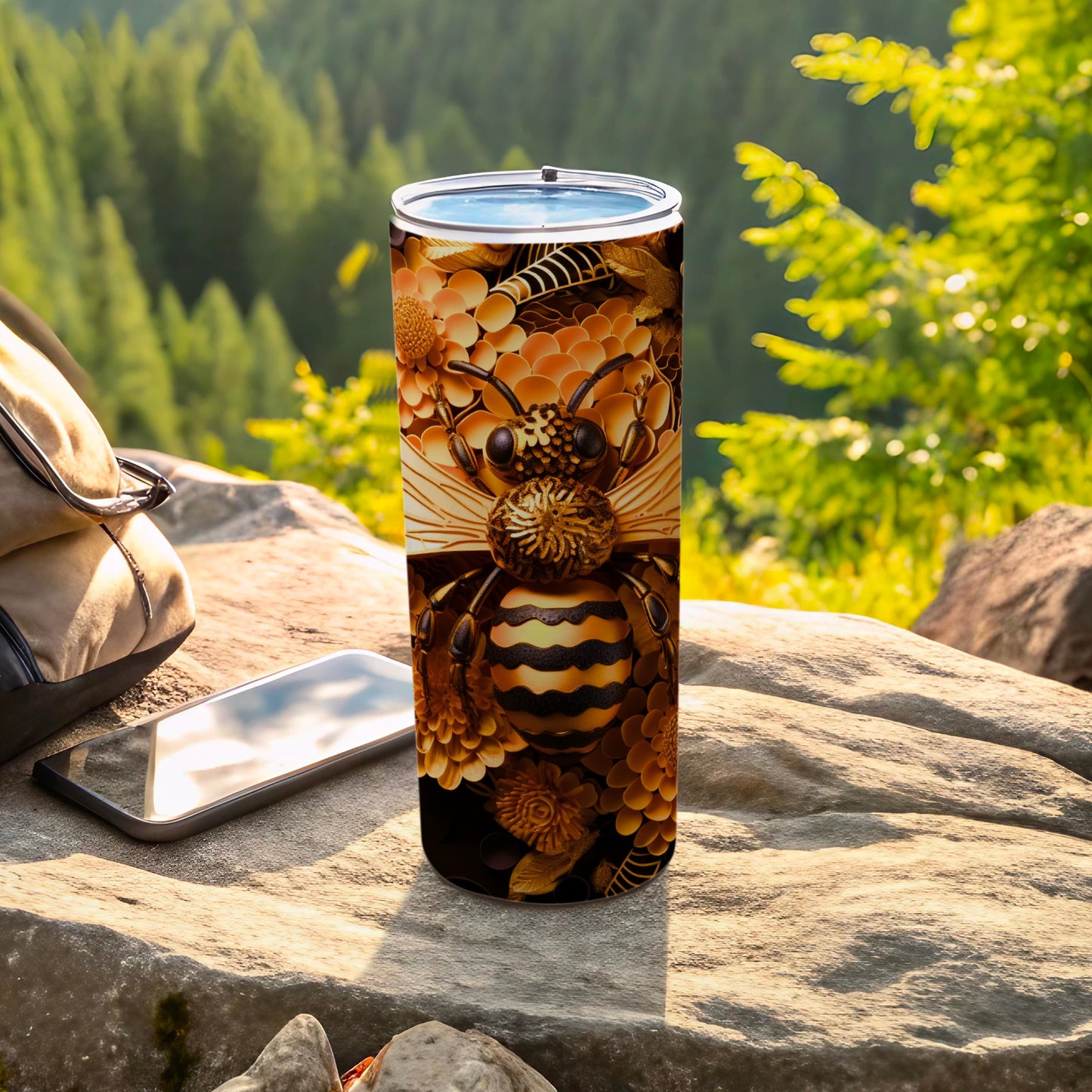Metallic Bee Floral Design Gold Tone Insulated Tumbler product type
tumbler
bee
floral design
gold
metallic
nature
outdoors
drinkware
insulated
travel mug
bee pattern
flower art
honey bee
wildlife
mountain scene
adventure
unique design
golden bee
insect design
decorative