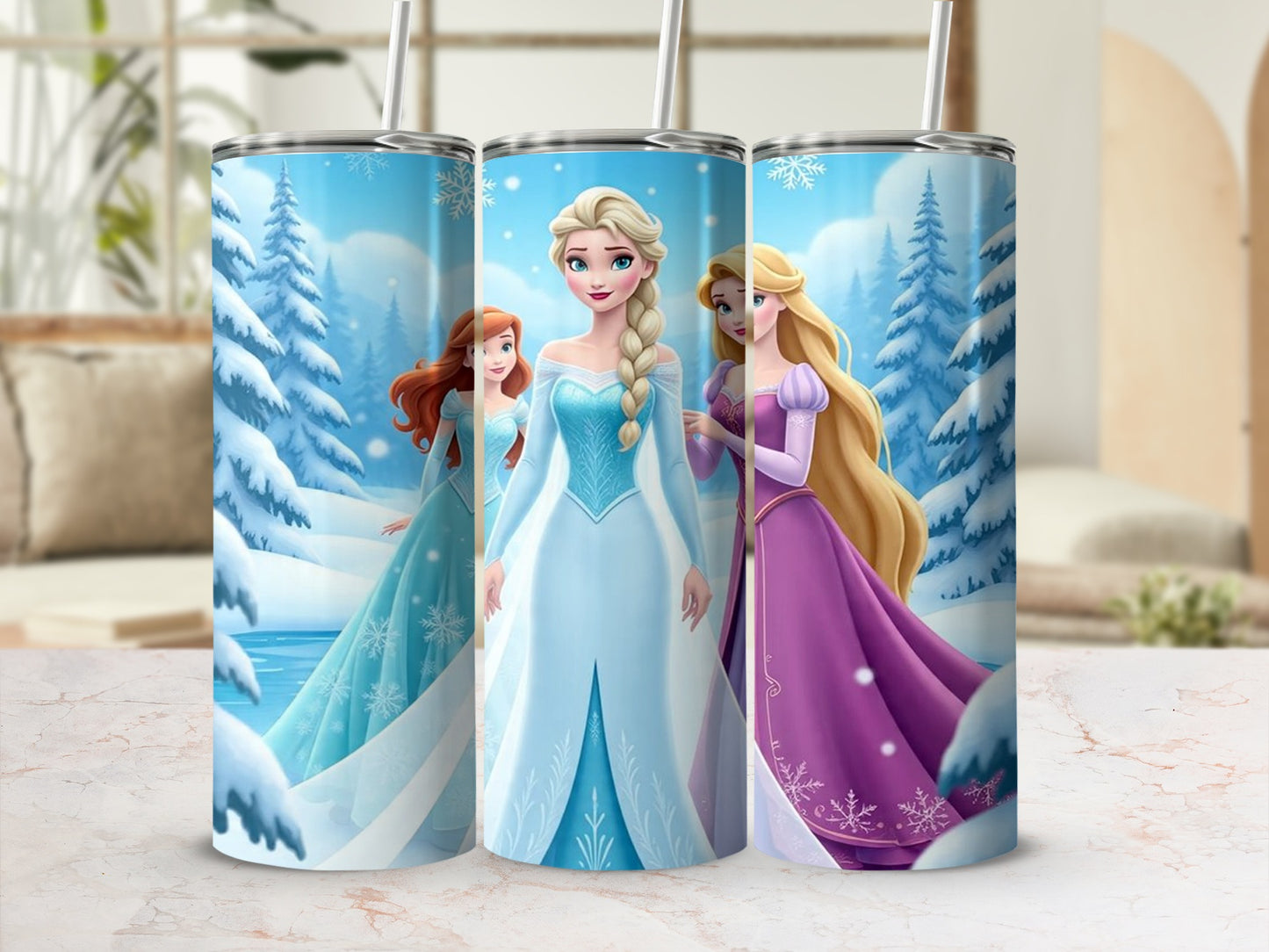 Frozen-Themed Insulated Tumbler with Straw