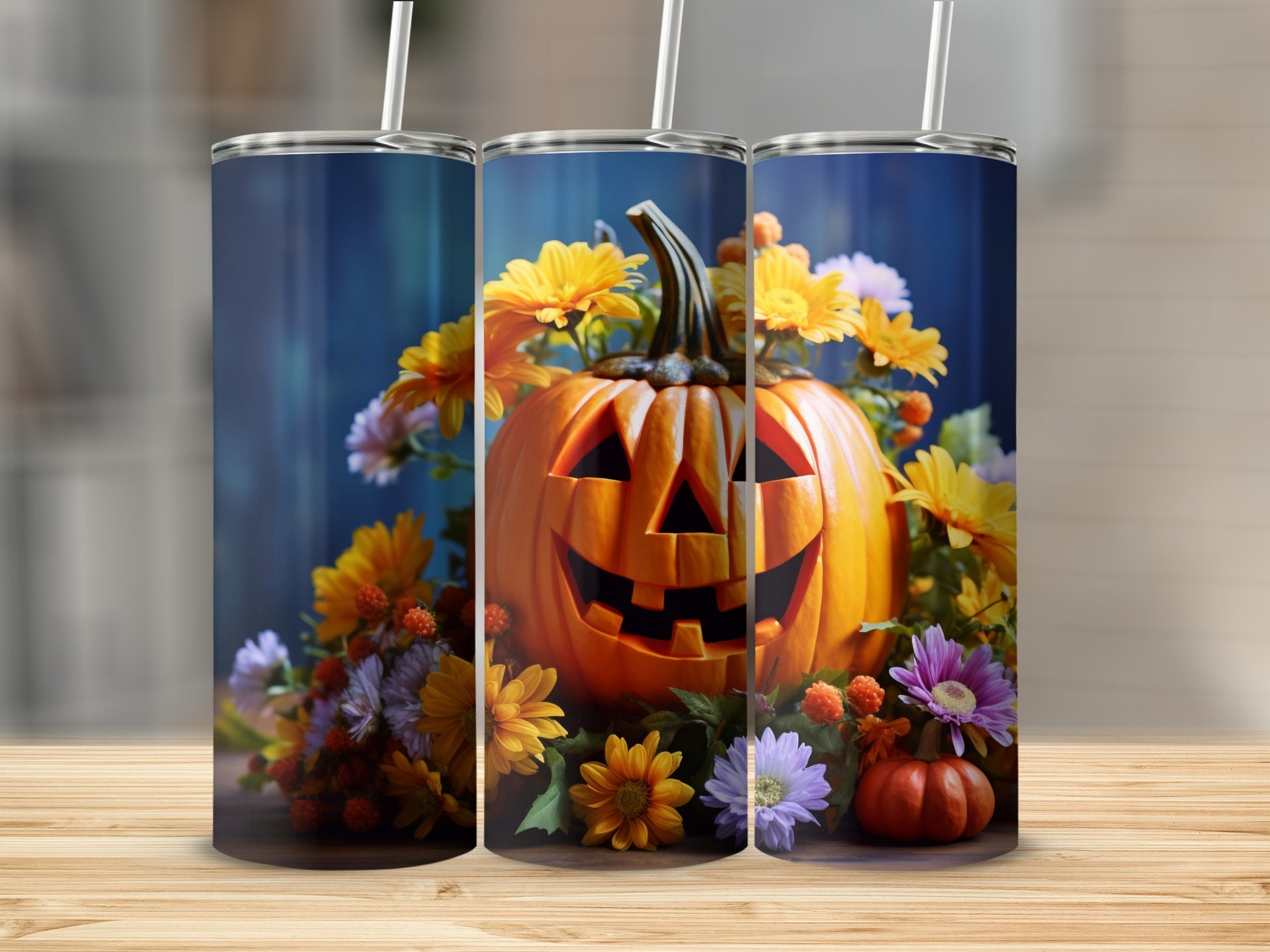 Halloween Pumpkin Floral Design Insulated Tumbler