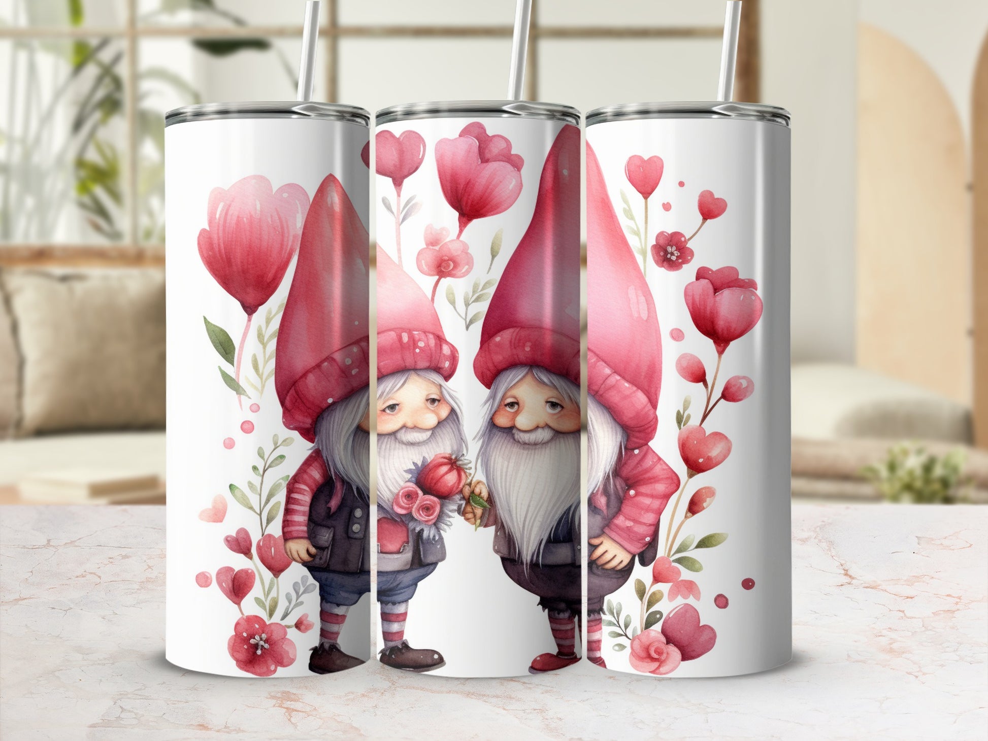 Adorable Gnome Couple With Hearts Tumbler