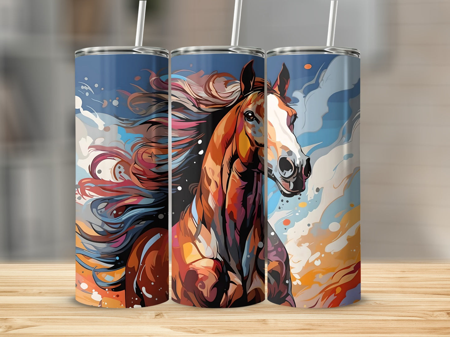 Majestic Horse Design Skinny Tumbler for Stylish Sipping