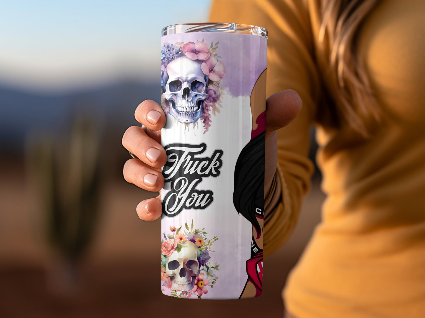 Skull and Floral Design 'F*** You' Insulated Tumbler