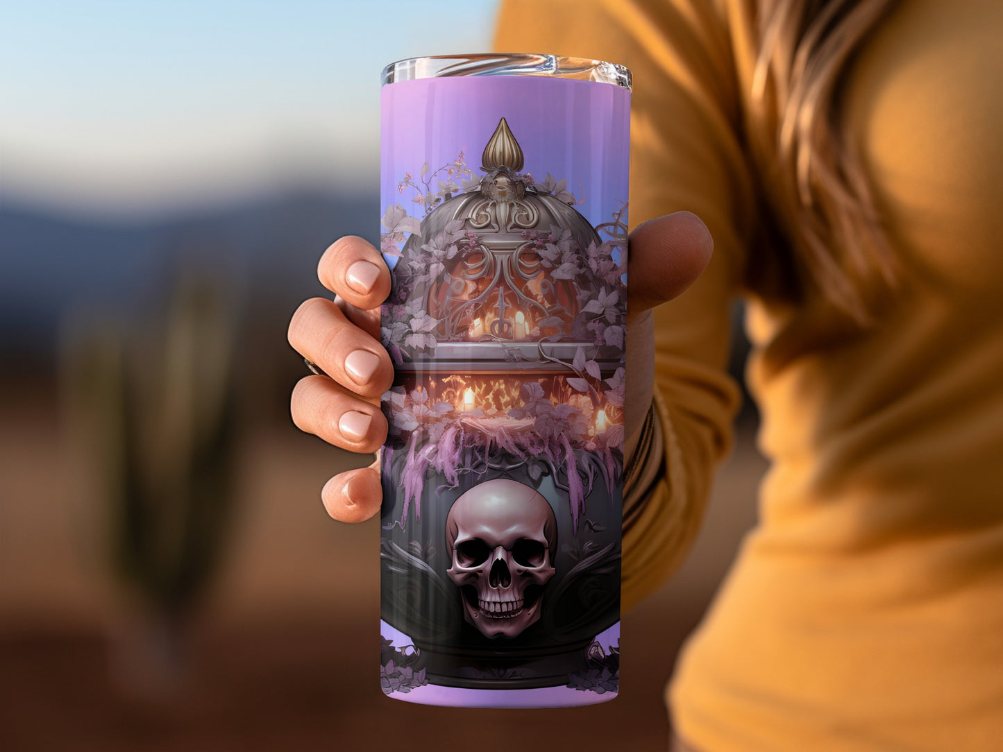 Gothic Skull and Lantern Design Tumbler for Hot Drinks
