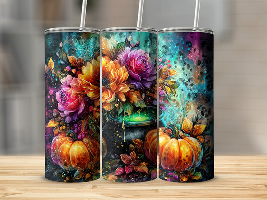Fantasy Floral Pumpkin Beverage Tumbler Artwork