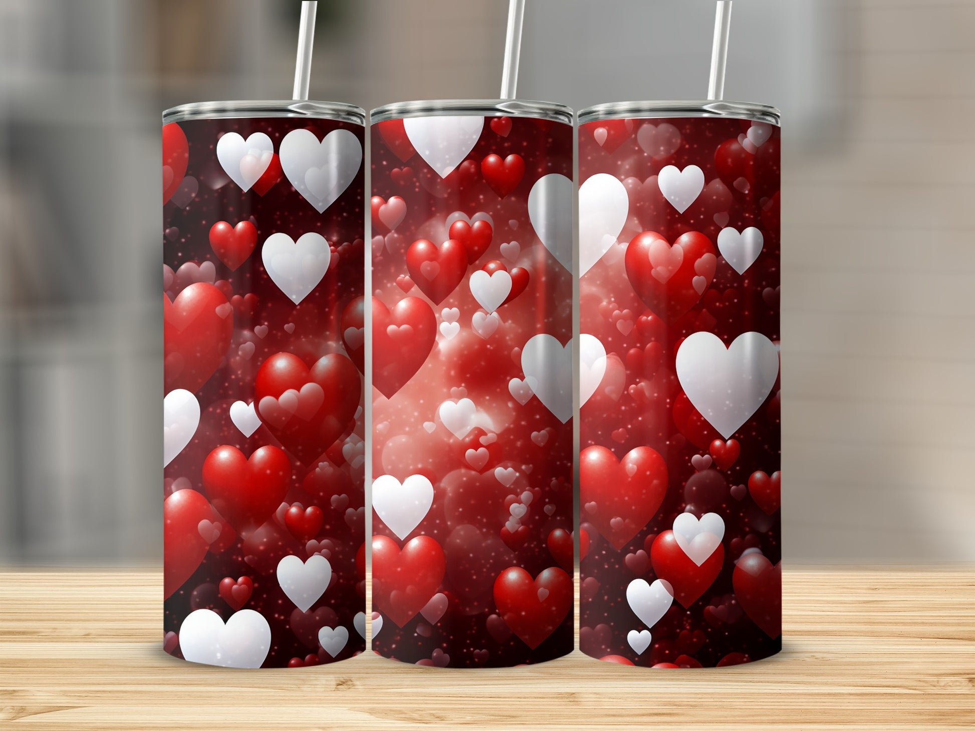 Romantic Red and White Heart Design Tumbler