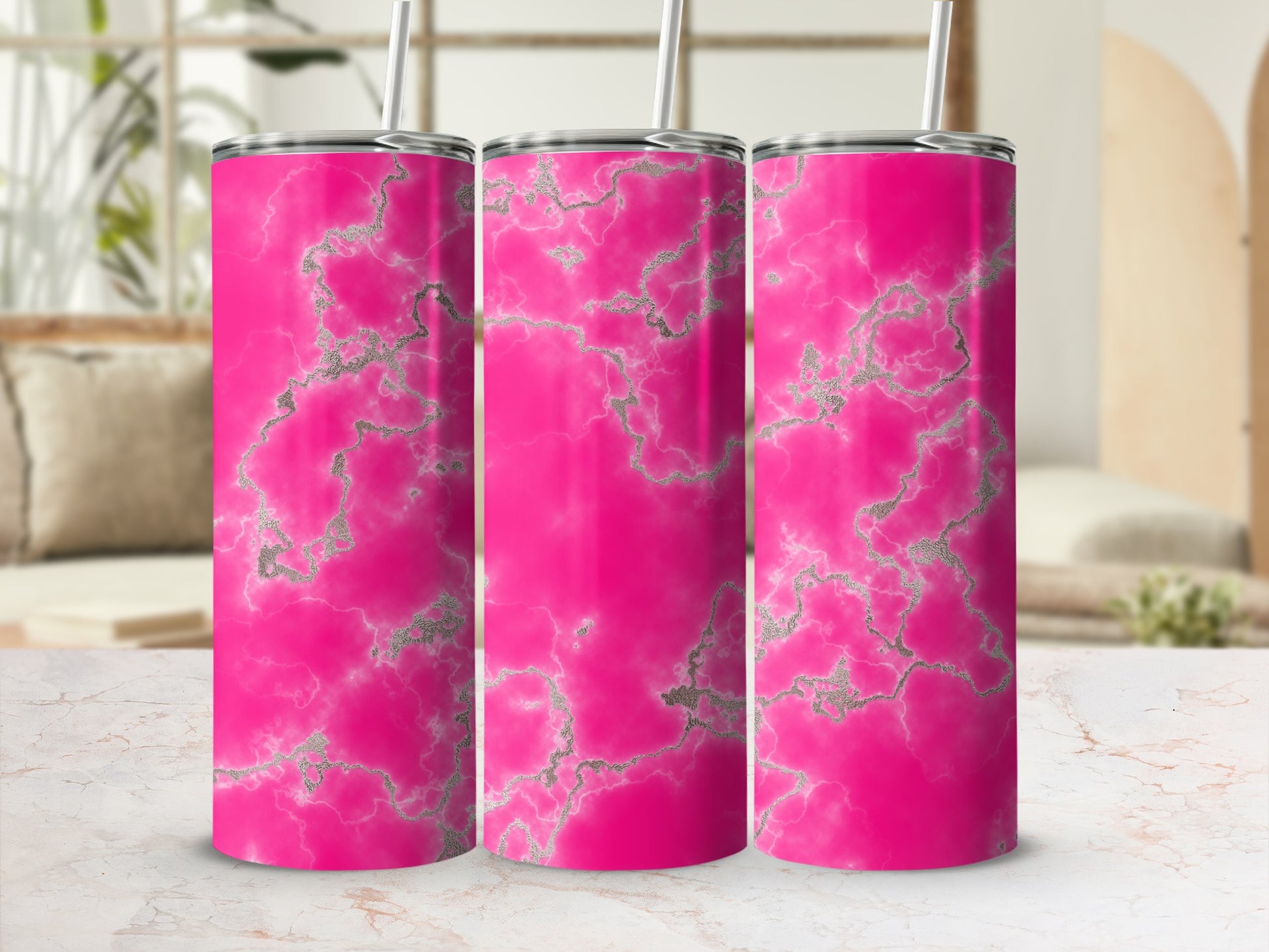 Hot Pink Silver Glitter Marble Tumbler product type