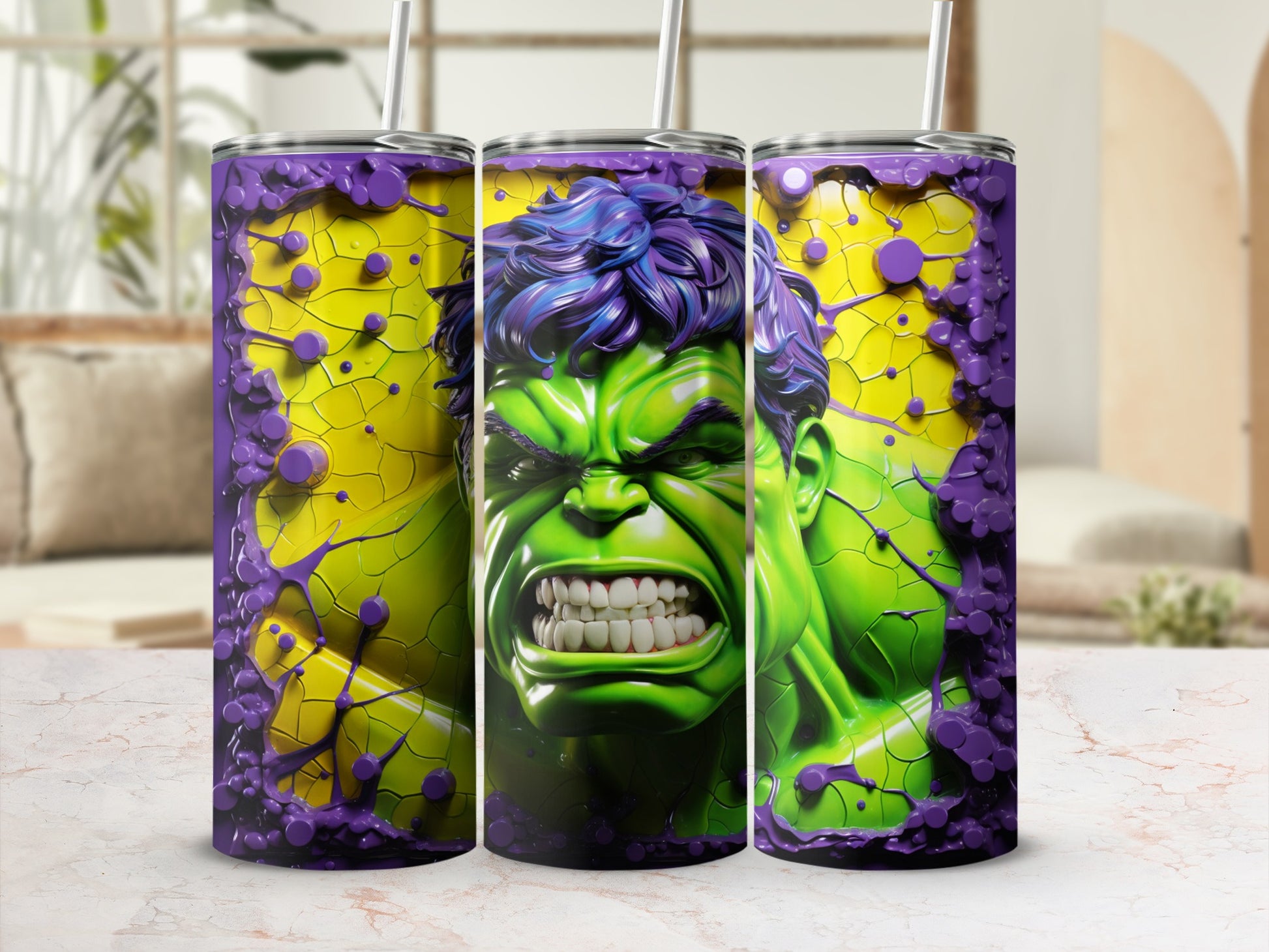 Hulk Graphic Insulated Tumblers with Straws