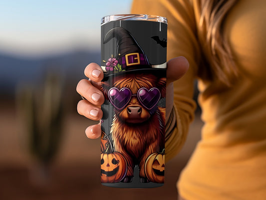 Cute Highland Cow With Halloween Accessories Tumbler