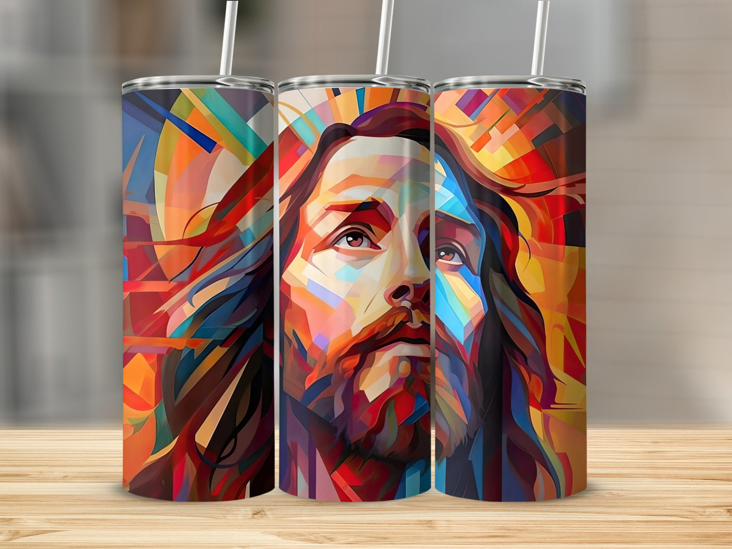 Colorful Abstract Jesus Design Stainless Steel Tumbler