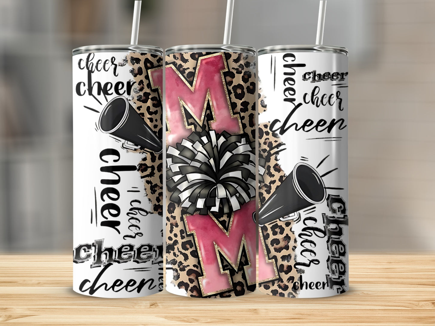 Cheerleader Themed Tumblers with Leopard Print Design