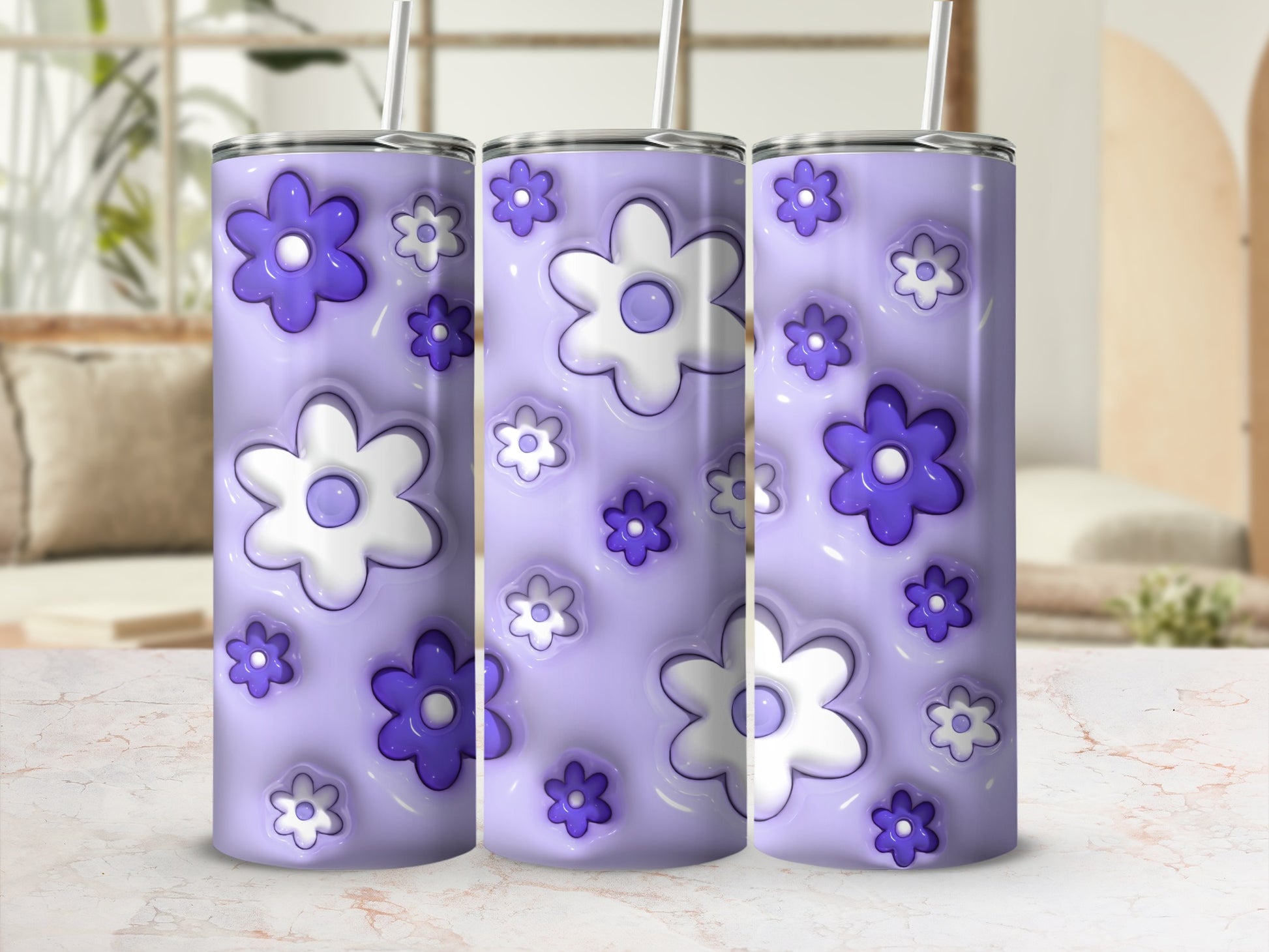 Purple and White Flower Pattern Tumblers for Everyday Use
