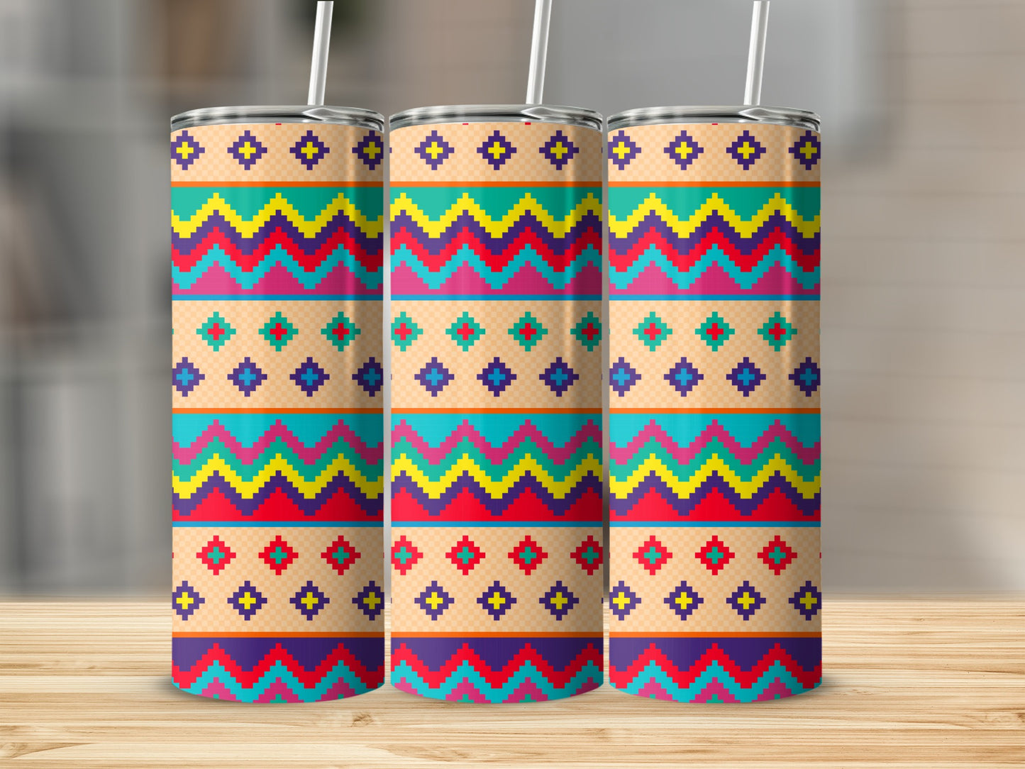 Colorful Geometric Patterned Skinny Tumbler Product